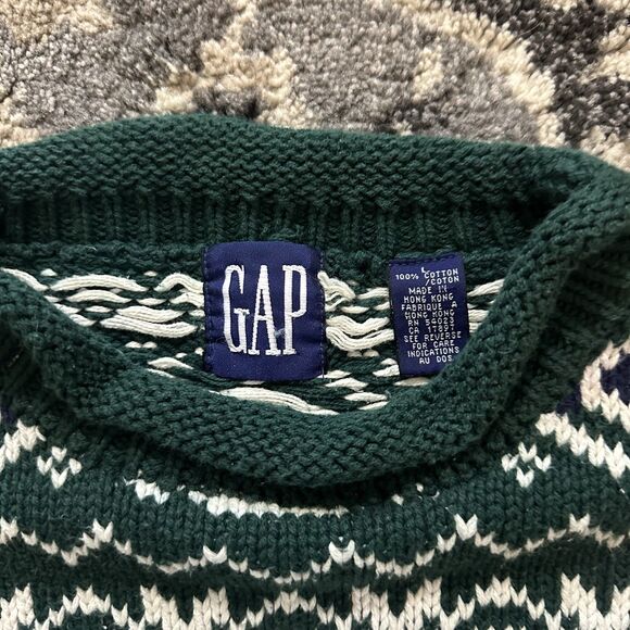 Vintage 90s Gap Knit pattern Crewneck Sweater Green White Size Large Mens - Picture 5 of 7